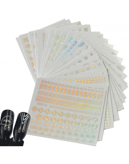 24 sztuk Mix wzory Bling Bling Rainbow naklejki 3D naklejka do paznokci DIY piękno folie Nail Art manicure polerowanie Gel Decor