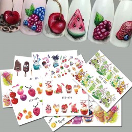 18 sztuk słodycze lody lato naklejka do paznokci mieszane kolorowe owoce DIY woda naklejki paznokci dekoracje artystyczne narzęd