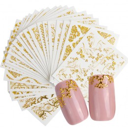 20 sztuk 3D Beauty naklejka do paznokci zestawy złoty kwiat brązujący projekt Manicure DIY porady samoprzylepne Transfer Art Hol