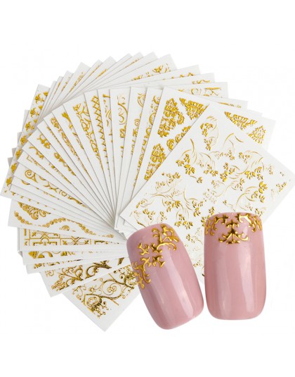 20 sztuk 3D Beauty naklejka do paznokci zestawy złoty kwiat brązujący projekt Manicure DIY porady samoprzylepne Transfer Art Hol