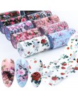 10 sztuk folia paznokci artystyczna róża naklejki z kwiatami na paznokcie Transfer klej okłady papier Manicure dekoracje paznokc