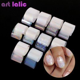 10 rolek/pudełko holograficzne naklejki foliowe na paznokcie zestaw 2.5*100cm Gradient przezroczysty AB kolor transferu naklejki