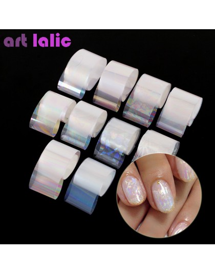 10 rolek/pudełko holograficzne naklejki foliowe na paznokcie zestaw 2.5*100cm Gradient przezroczysty AB kolor transferu naklejki