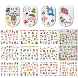 12 sztuk Christmas Style naklejki do paznokci woda naklejka suwak święty mikołaj dekoracyjny bałwan Manicure paznokci okłady nar