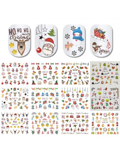 12 sztuk Christmas Style naklejki do paznokci woda naklejka suwak święty mikołaj dekoracyjny bałwan Manicure paznokci okłady nar