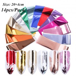 14pc metalowa folia transferowa holograficzna do zdobienia paznokci Laser lustrzany efekt Charm naklejka foliowa do paznokci nak