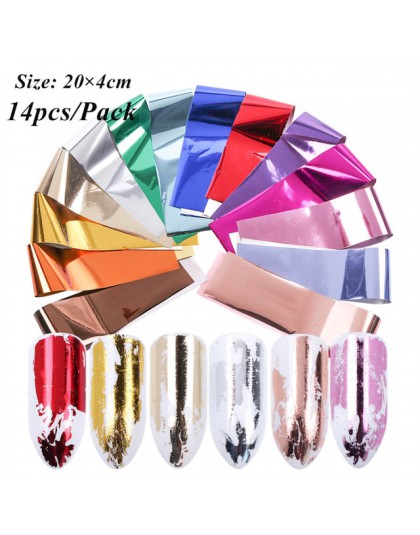 14pc metalowa folia transferowa holograficzna do zdobienia paznokci Laser lustrzany efekt Charm naklejka foliowa do paznokci nak