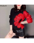 Woherb koreański mody nowe bluzy kobiety O Neck z długim rękawem kontrast kolorowa bluza dorywczo luźne bluzki damskie swetry 90