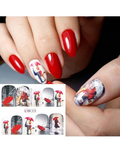 1 sztuk czerwony klon romantyczne naklejki ozdoby do paznokci Valentine Nail Art Transfer wody tatuaże porady żel do manicure su