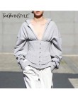 TWOTWINSTYLE bluzy na wiosnę dla kobiet bluzy z długim rękawem V wysoki dekolt talia dopasowana bluza topy kobieta moda nowy 202