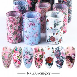 10 sztuk folia paznokci artystyczna róża naklejki z kwiatami na paznokcie Transfer klej okłady papier Manicure dekoracje paznokc