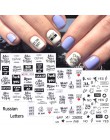 12 sztuk czarne litery suwaki do paznokci mieszane seksowna dziewczyna waterkalkomania Nail artystyczny Manicure Decor folia Fil
