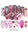 10 sztuk folia paznokci artystyczna róża naklejki z kwiatami na paznokcie Transfer klej okłady papier Manicure dekoracje paznokc