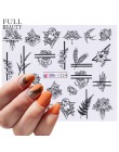 1 sztuk kwiat suwak naklejka do paznokci Transfer wody czarny kwiatowy liść naklejki Nail Art manicure z efektem tatuażu okłady 