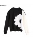 Woherb koreański mody nowe bluzy kobiety O Neck z długim rękawem kontrast kolorowa bluza dorywczo luźne bluzki damskie swetry 90