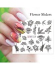 1 sztuk kwiat suwak naklejka do paznokci Transfer wody czarny kwiatowy liść naklejki Nail Art manicure z efektem tatuażu okłady 