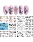 1 sztuk kwiat suwak naklejka do paznokci Transfer wody czarny kwiatowy liść naklejki Nail Art manicure z efektem tatuażu okłady 