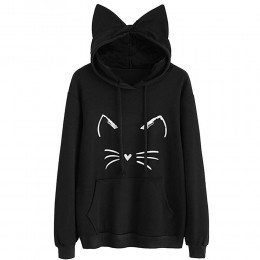 JAYCOSIN bluzy damskie z długim rękawem bluzy z kapturem w stylu kota bluza pulowerowe topy bluzka pulower z kapturem Poleron mu