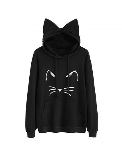JAYCOSIN bluzy damskie z długim rękawem bluzy z kapturem w stylu kota bluza pulowerowe topy bluzka pulower z kapturem Poleron mu