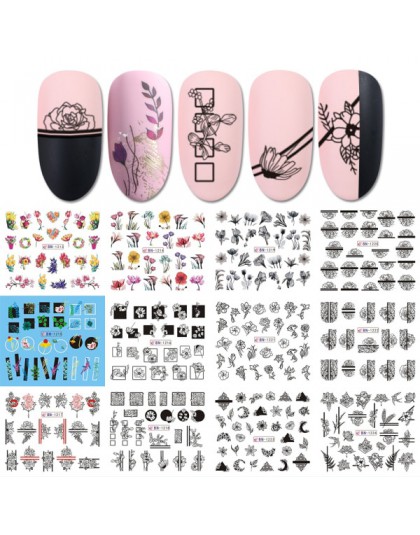 12 wzorów Nail Art suwak czarny kwiat z koronką Full Wrap naklejka woda Transfer naklejka Decor polski Manicure tatuaż LABN1213-