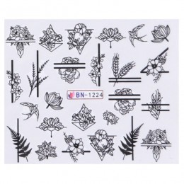 1 sztuk kwiat suwak naklejka do paznokci Transfer wody czarny kwiatowy liść naklejki Nail Art manicure z efektem tatuażu okłady 