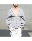 TWOTWINSTYLE bluzy na wiosnę dla kobiet bluzy z długim rękawem V wysoki dekolt talia dopasowana bluza topy kobieta moda nowy 202