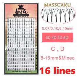 MAS Lashes 16 linii gotowych wentylatorów objętości 3d/4d/5d/6d Lash rosyjskie zagęszczenie rzęs wstępnie wykonana wydłużająca r