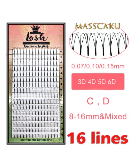 MAS Lashes 16 linii gotowych wentylatorów objętości 3d/4d/5d/6d Lash rosyjskie zagęszczenie rzęs wstępnie wykonana wydłużająca r