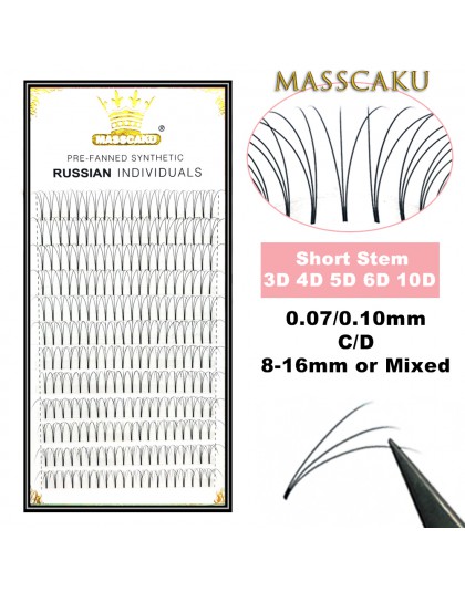 MASSCAKU Lashes Premade Volume Wide fans 3d/4d/5d/6d/10d krótki trzonek rosyjska objętość profesjonalne rzęsy rozszerzenia Faux 