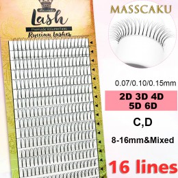 MASSCAKU 16 linii gotowych rosyjskich fanów objętości 2d/3d/4d/5d/6d rzęsy długa łodyga Lash pre-made przedłużanie rzęs dostaw