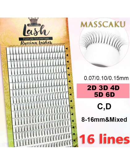 MASSCAKU 16 linii gotowych rosyjskich fanów objętości 2d/3d/4d/5d/6d rzęsy długa łodyga Lash pre-made przedłużanie rzęs dostaw