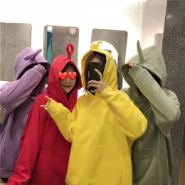 MISSKY jesień zima kobiety bluza jednolity kolor śliczne Teletubby projekt bluza bluzy z kapturem luźny sweter na co dzień cały 