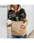 Nadafair wzór lamparta, patchworkowa Plus Size puszysta bluza damska Zip polarowa na co dzień obszerna bluza z kapturem sweter z