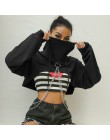 Weekeep czarny przycięte bluza z kapturem kobiety luźny łańcuch Patchwork pulower z kapturem moda Streetwear potu Femme bluzy z 