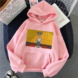 Bluza z kapturem w stylu harajuku dla dziewczynek Cat Mouse biała i różowa topy z kapturem damska bluza z długim rękawem zimowe 