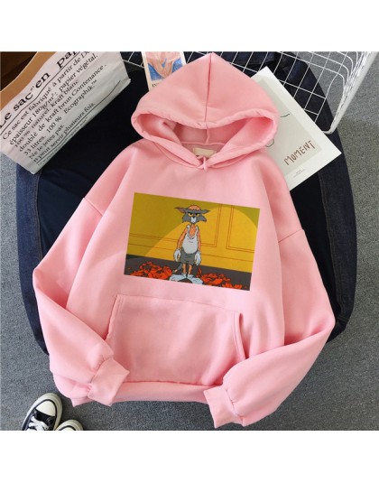 Bluza z kapturem w stylu harajuku dla dziewczynek Cat Mouse biała i różowa topy z kapturem damska bluza z długim rękawem zimowe 