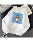 Bluza z kapturem w stylu harajuku dla dziewczynek Cat Mouse biała i różowa topy z kapturem damska bluza z długim rękawem zimowe 