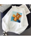 Bluza z kapturem w stylu harajuku dla dziewczynek Cat Mouse biała i różowa topy z kapturem damska bluza z długim rękawem zimowe 