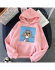 Bluza z kapturem w stylu harajuku dla dziewczynek Cat Mouse biała i różowa topy z kapturem damska bluza z długim rękawem zimowe 