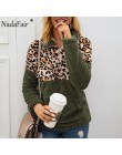Nadafair wzór lamparta, patchworkowa Plus Size puszysta bluza damska Zip polarowa na co dzień obszerna bluza z kapturem sweter z