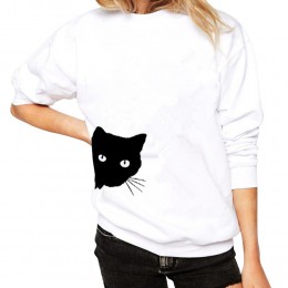 JAYCOSIN Fashion Women Casual prosty nadruk kota luźna bluza z długim rękawem wygodna miękka bluza bluzki bluzki