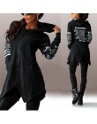 Kobiety Zipper nadruk bluzy z kapturem asymetryczny sweter sportowe litery bluza z kapturem nieregularne brzegi Casual Sport Par