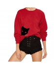 JAYCOSIN Fashion Women Casual prosty nadruk kota luźna bluza z długim rękawem wygodna miękka bluza bluzki bluzki