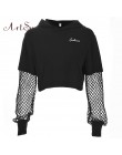 ArtSu 2019 czarna Crop Top bluza z długim rękawem kobiety bluzy z kapturem Streetwear Harajuku bluza Kpop Hoody ASHO20240