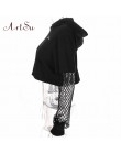 ArtSu 2019 czarna Crop Top bluza z długim rękawem kobiety bluzy z kapturem Streetwear Harajuku bluza Kpop Hoody ASHO20240