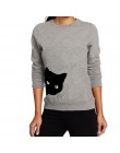 JAYCOSIN Fashion Women Casual prosty nadruk kota luźna bluza z długim rękawem wygodna miękka bluza bluzki bluzki