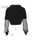 ArtSu 2019 czarna Crop Top bluza z długim rękawem kobiety bluzy z kapturem Streetwear Harajuku bluza Kpop Hoody ASHO20240