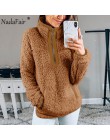Nadafair Casual ponadgabarytowa puszysta bluza z kapturem damska świąteczna zapinana na zamek Faux zimowa bluza polarowa z kaptu