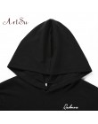 ArtSu 2019 czarna Crop Top bluza z długim rękawem kobiety bluzy z kapturem Streetwear Harajuku bluza Kpop Hoody ASHO20240