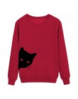 JAYCOSIN Fashion Women Casual prosty nadruk kota luźna bluza z długim rękawem wygodna miękka bluza bluzki bluzki